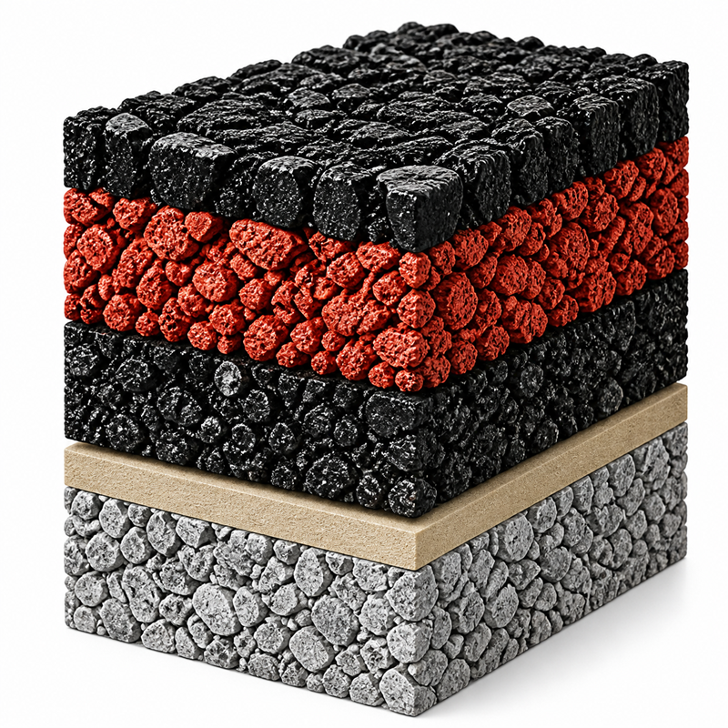 Bonded Rubber and Shock-Pad system layers